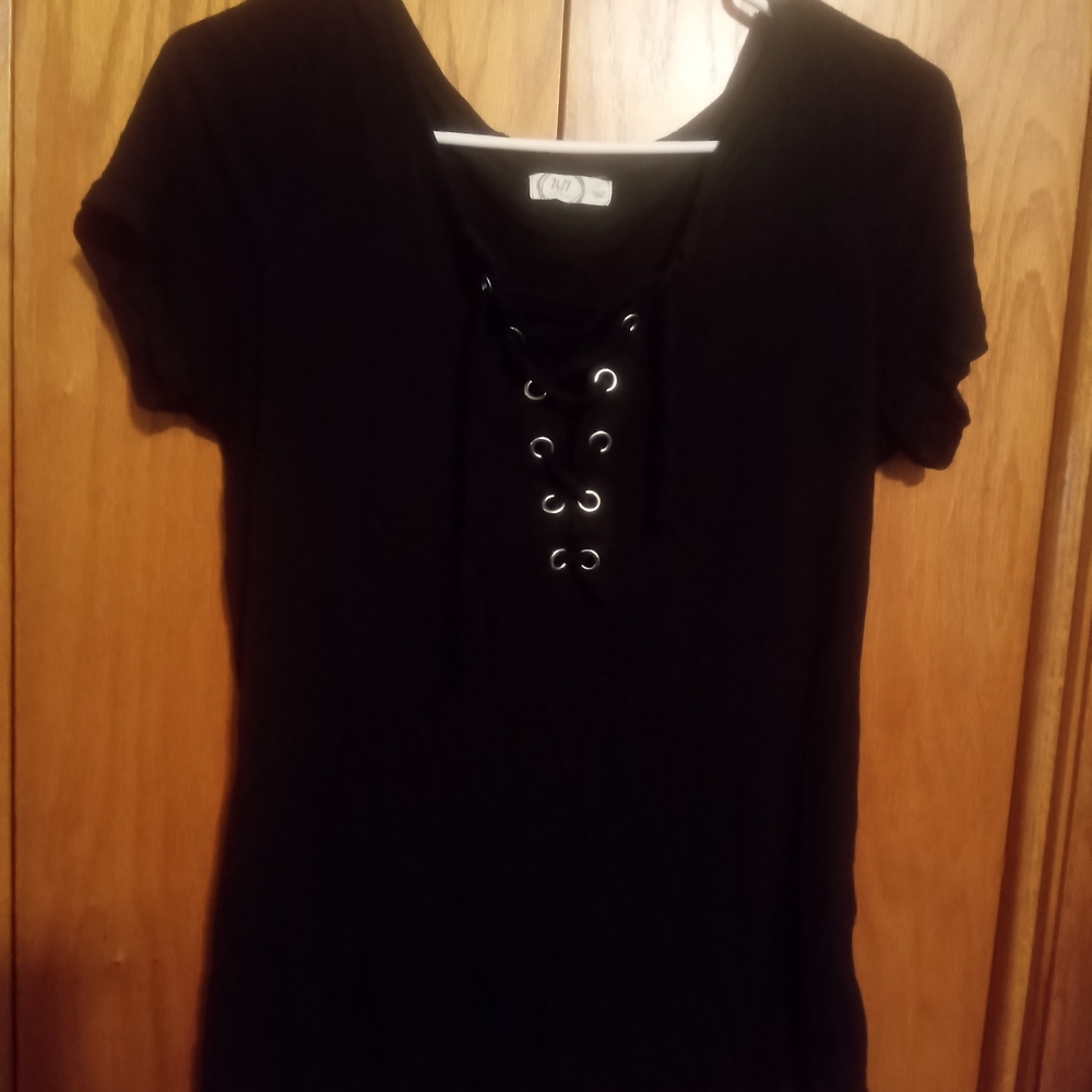 Maurices Black Lace-Up Short Sleeve Top